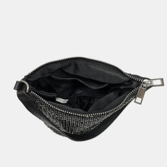 Glitter Rhinestone Bucket Bag Zipper Crossbody Chain Portable Storage