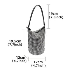Glitter Rhinestone Bucket Bag Zipper Crossbody Chain Portable Storage