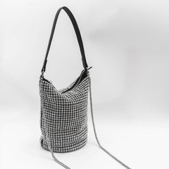 Glitter Rhinestone Bucket Bag Zipper Crossbody Chain Portable Storage