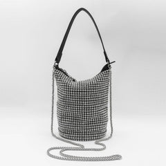 Glitter Rhinestone Bucket Bag Zipper Crossbody Chain Portable Storage