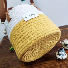 Colorblock Straw Bucket Bag Crossbody Drawstring Purse