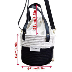 Colorblock Straw Bucket Bag Crossbody Drawstring Purse