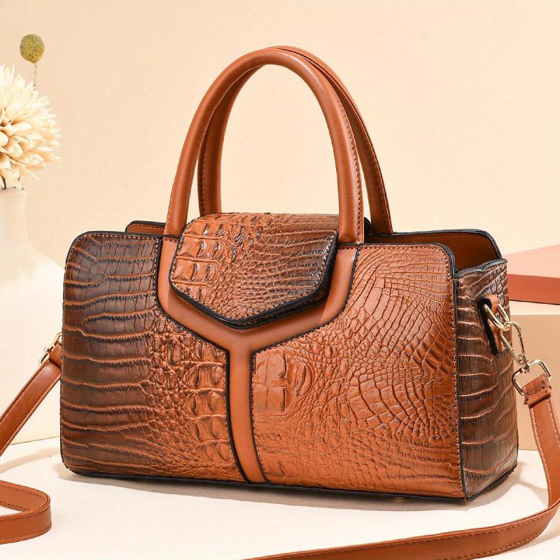 Crocodile Shoulder Bag Large Capacity Faux Leather Handbag