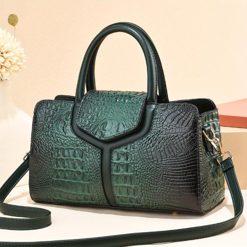Crocodile Shoulder Bag Large Capacity Faux Leather Handbag