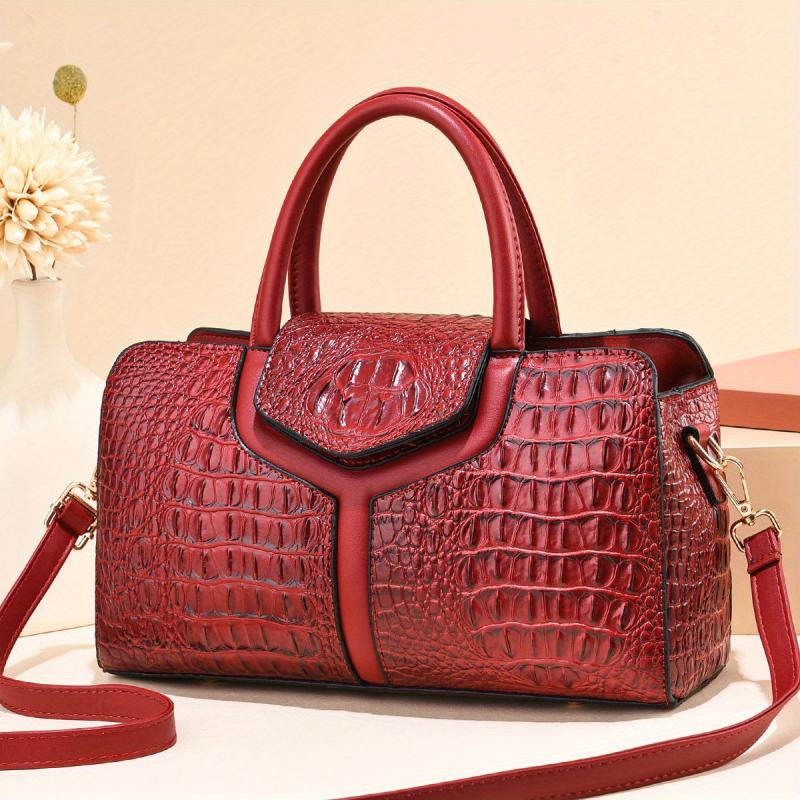 Crocodile Shoulder Bag Large Capacity Faux Leather Handbag