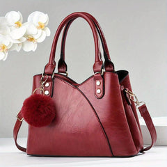Women's Classic Crossbody Bag Satchel Purse with Plush Ball Pendant