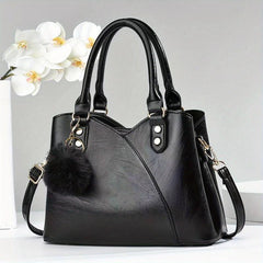 Women's Classic Crossbody Bag Satchel Purse with Plush Ball Pendant
