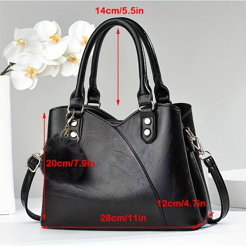 Women's Classic Crossbody Bag Satchel Purse with Plush Ball Pendant
