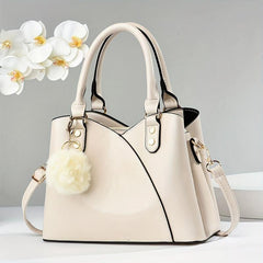 Women's Classic Crossbody Bag Satchel Purse with Plush Ball Pendant
