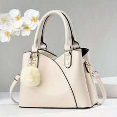 Women's Classic Crossbody Bag Satchel Purse with Plush Ball Pendant