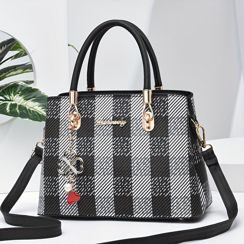 Plaid Crossbody Bag Large Capacity Shoulder Bag Stylish Messenger Handbag