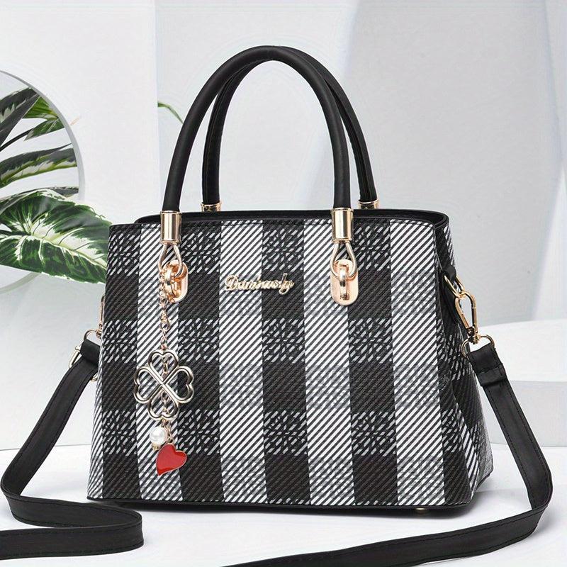 Plaid Crossbody Bag Large Capacity Shoulder Bag Stylish Messenger Handbag