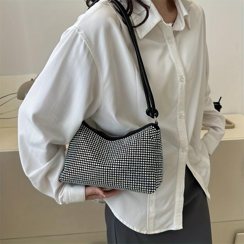 Glitter Rhinestone Shoulder Bag Zipper Underarm Bag