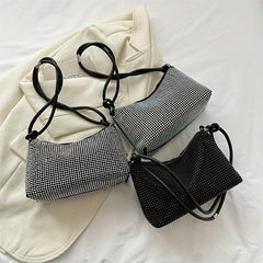 Glitter Rhinestone Shoulder Bag Zipper Underarm Bag
