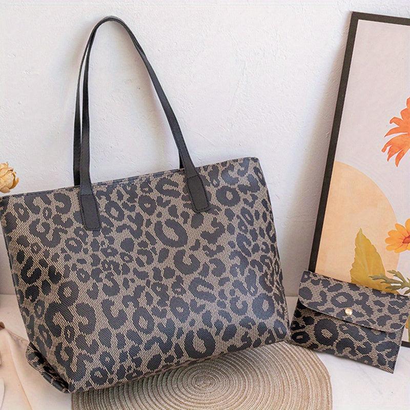Geometric Print Tote Bag Set with Coin Purse for Women
