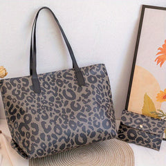 Geometric Print Tote Bag Set with Coin Purse for Women