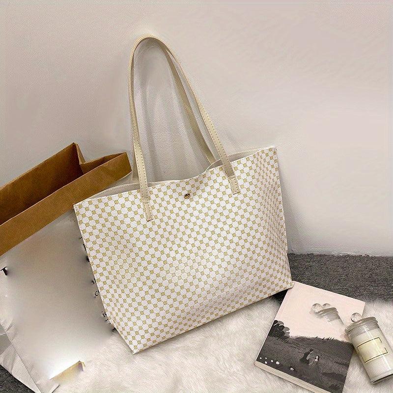 Geometric Print Tote Bag Set with Coin Purse for Women