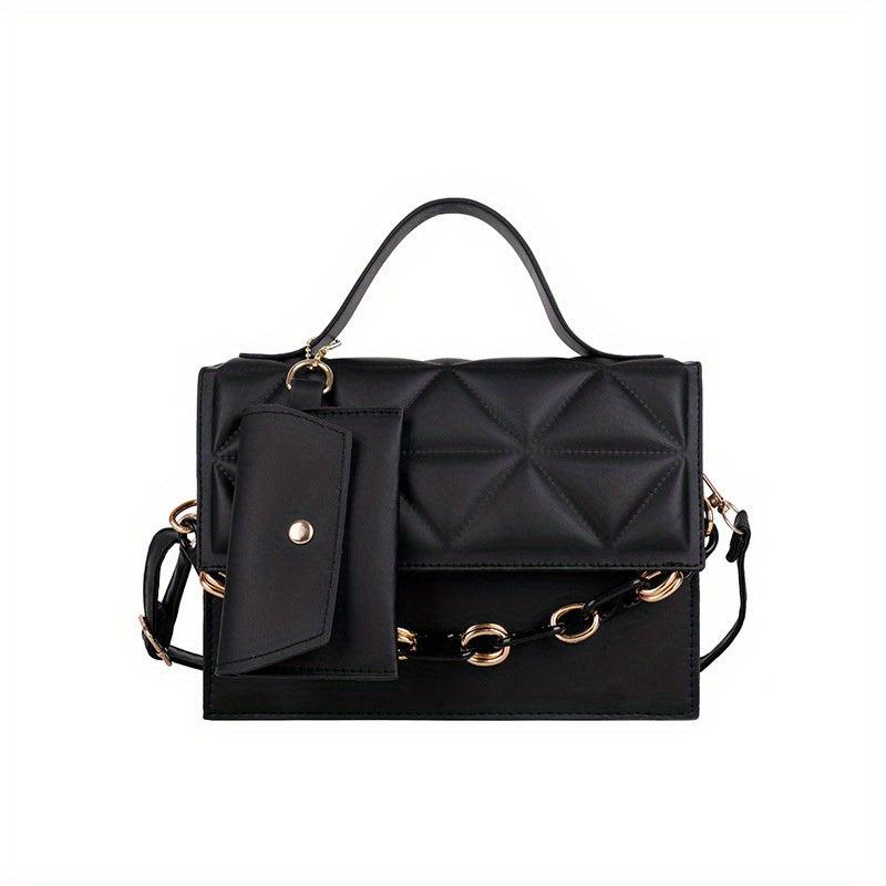 Quilted Shoulder Bag With Pouch Chain Handle Flap Crossbody Bag