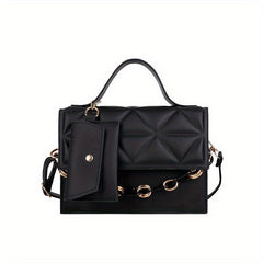 Quilted Shoulder Bag With Pouch Chain Handle Flap Crossbody Bag