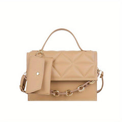 Quilted Shoulder Bag With Pouch Chain Handle Flap Crossbody Bag