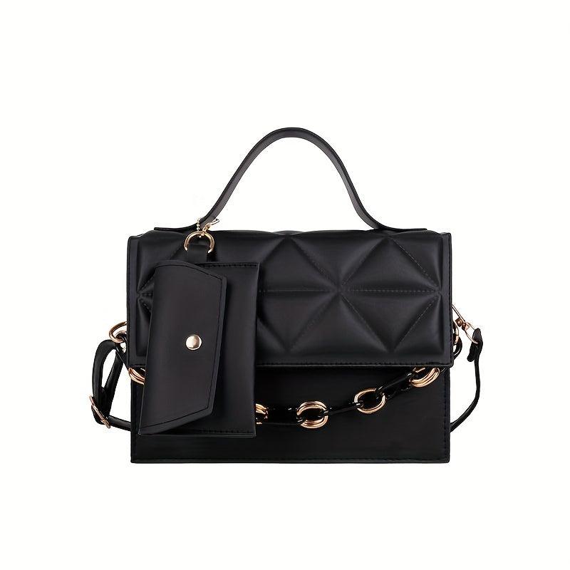 Quilted Shoulder Bag With Pouch Chain Handle Flap Crossbody Bag