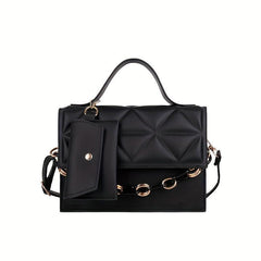 Quilted Shoulder Bag With Pouch Chain Handle Flap Crossbody Bag