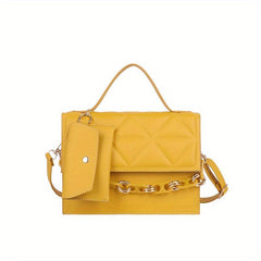 Quilted Shoulder Bag With Pouch Chain Handle Flap Crossbody Bag