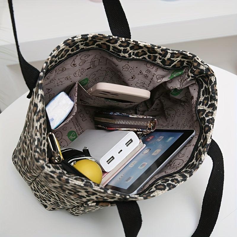Leopard Pattern Canvas Tote Bag Large Capacity Shoulder Bag Lightweight