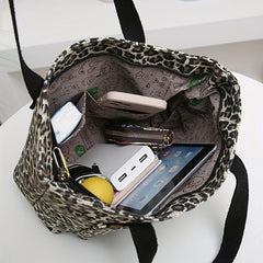 Leopard Pattern Canvas Tote Bag Large Capacity Shoulder Bag Lightweight