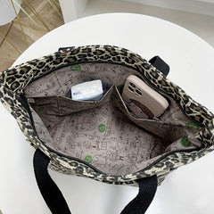 Leopard Pattern Canvas Tote Bag Large Capacity Shoulder Bag Lightweight