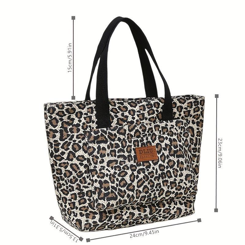 Leopard Pattern Canvas Tote Bag Large Capacity Shoulder Bag Lightweight