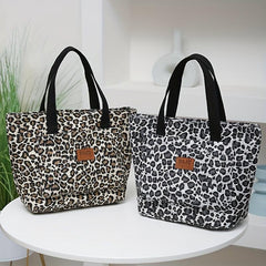 Leopard Pattern Canvas Tote Bag Large Capacity Shoulder Bag Lightweight