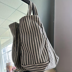Striped Linen Tote Bag Large Capacity Shoulder Bag