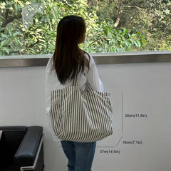 Striped Linen Tote Bag Large Capacity Shoulder Bag
