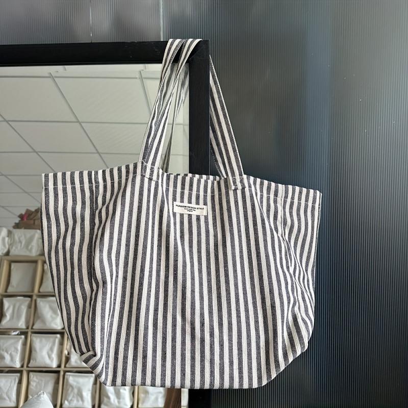 Striped Linen Tote Bag Large Capacity Shoulder Bag