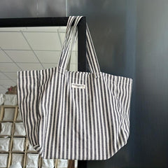 Striped Linen Tote Bag Large Capacity Shoulder Bag