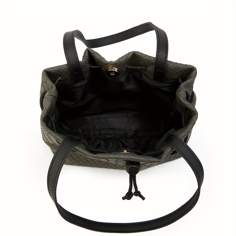 Stylish Solid Woven Handbag PU Leather Shoulder Bag With Tassel Pendant