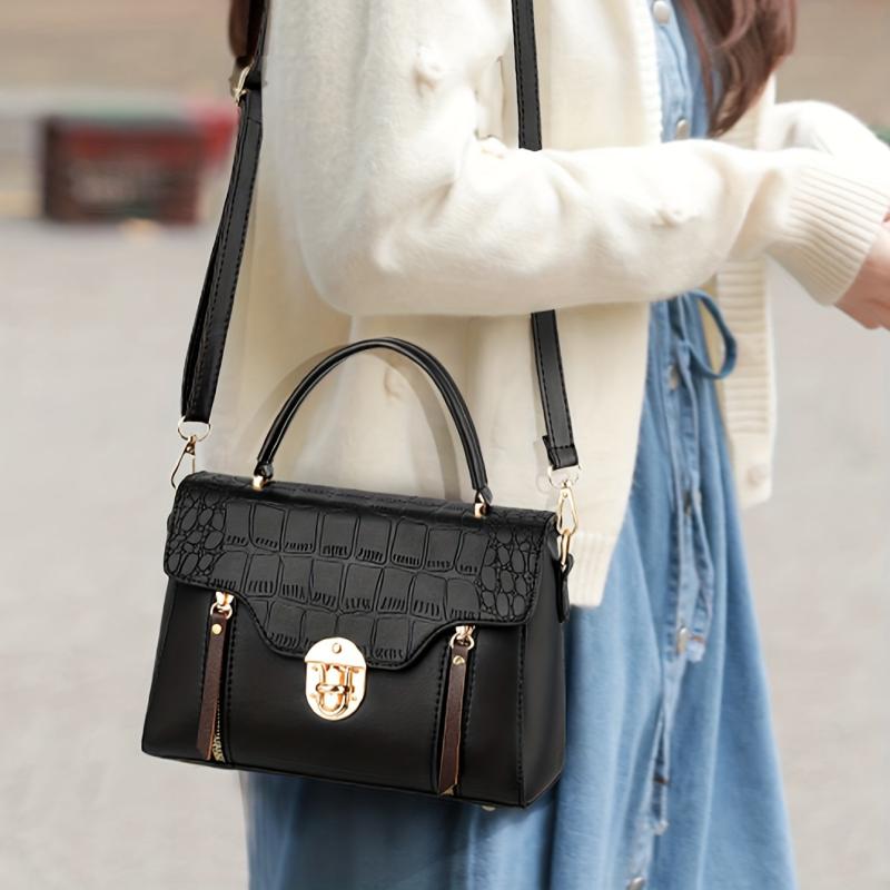 Classic Crocodile Embossed Satchel Bag