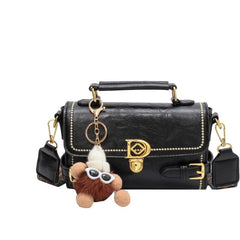 Vintage Buckle Box Bag Women's Flap Handbag with Shoulder Strap