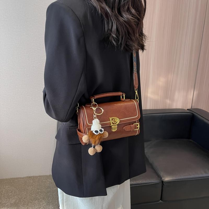 Vintage Buckle Box Bag Women's Flap Handbag with Shoulder Strap