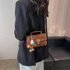 Vintage Buckle Box Bag Women's Flap Handbag with Shoulder Strap