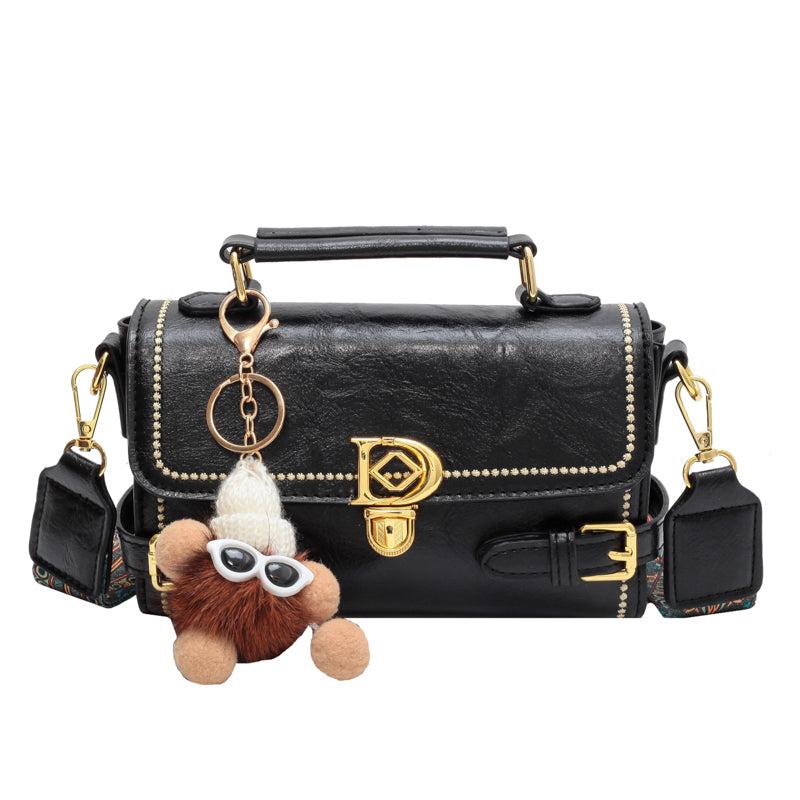 Vintage Buckle Box Bag Women's Flap Handbag with Shoulder Strap
