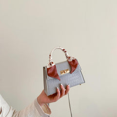 Classic Crocodile Embossed Satchel Bag with Scarf - All Match Bag