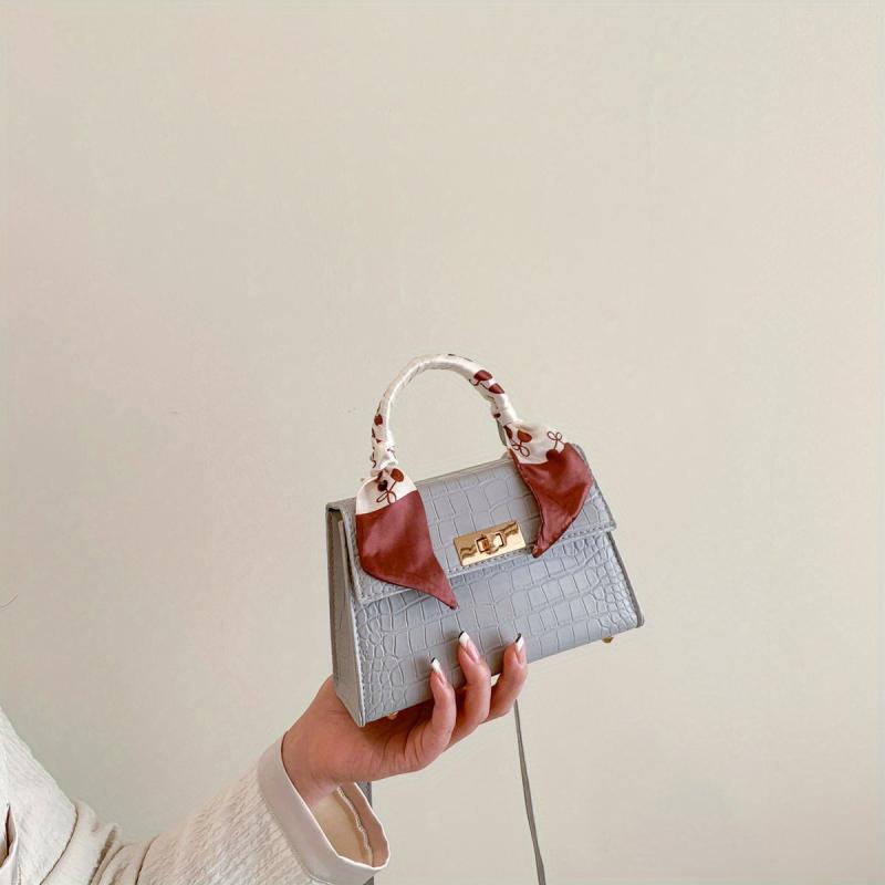 Classic Crocodile Embossed Satchel Bag with Scarf - All Match Bag