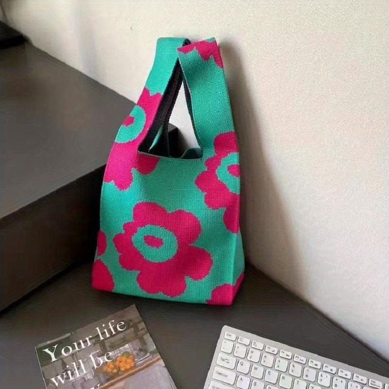 Flower Pattern Woven Handbag Fabric Crochet Niche Tote Bag