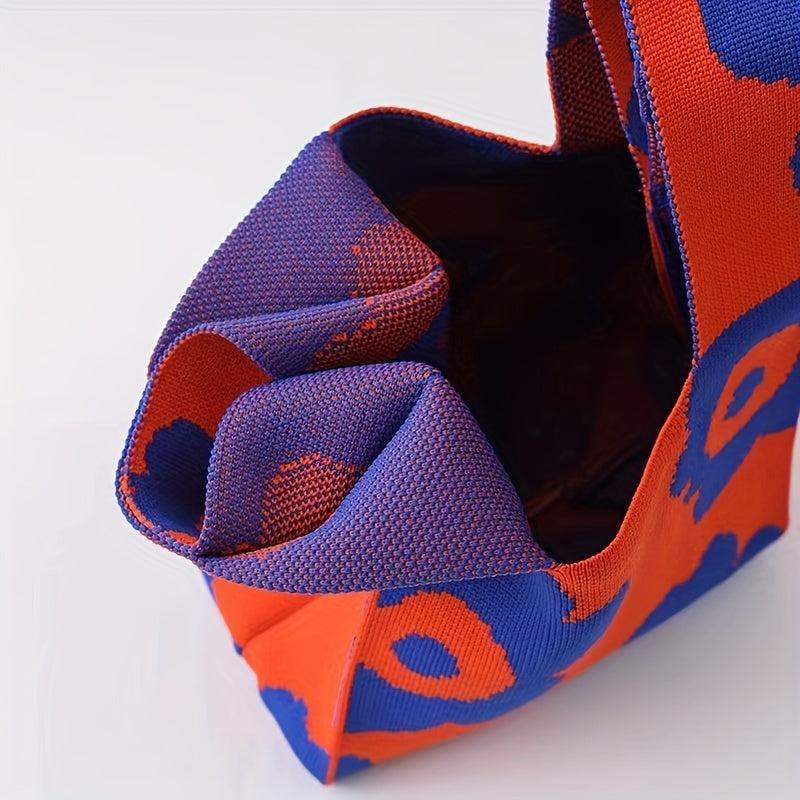 Flower Pattern Woven Handbag Fabric Crochet Niche Tote Bag
