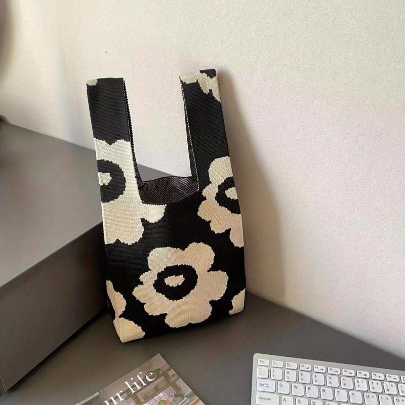 Flower Pattern Woven Handbag Fabric Crochet Niche Tote Bag