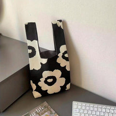 Flower Pattern Woven Handbag Fabric Crochet Niche Tote Bag