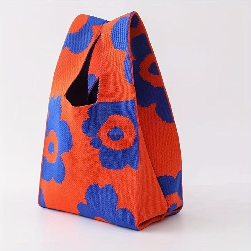 Flower Pattern Woven Handbag Fabric Crochet Niche Tote Bag