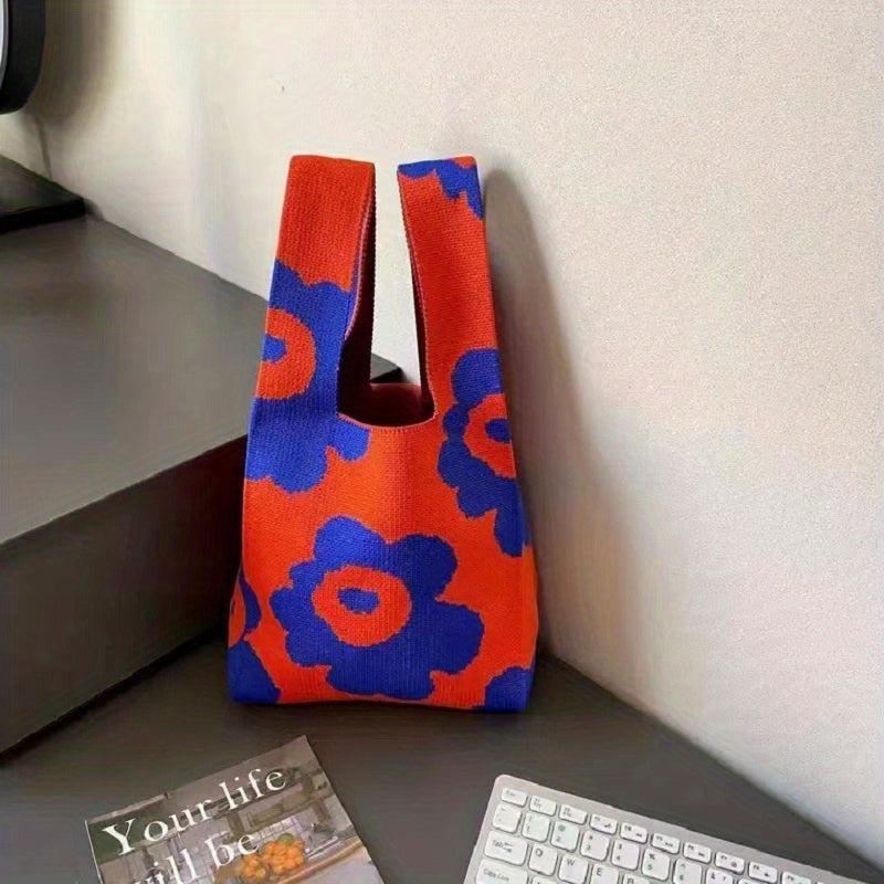Flower Pattern Woven Handbag Fabric Crochet Niche Tote Bag